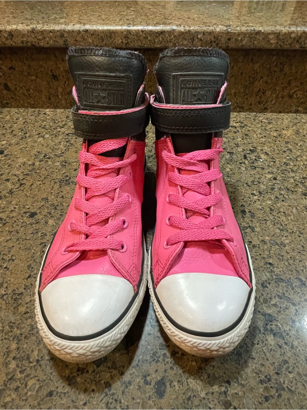 Converse Chuck Taylor Girls Brea High Top Sneakers Leather Pink Black Lace Up - Picture 6 of 10